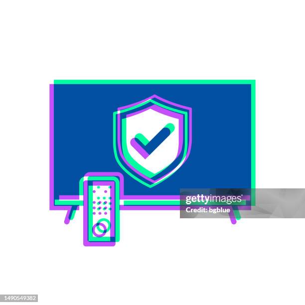 secure tv. icon with two color overlay on white background - green check mark transparent background stock illustrations