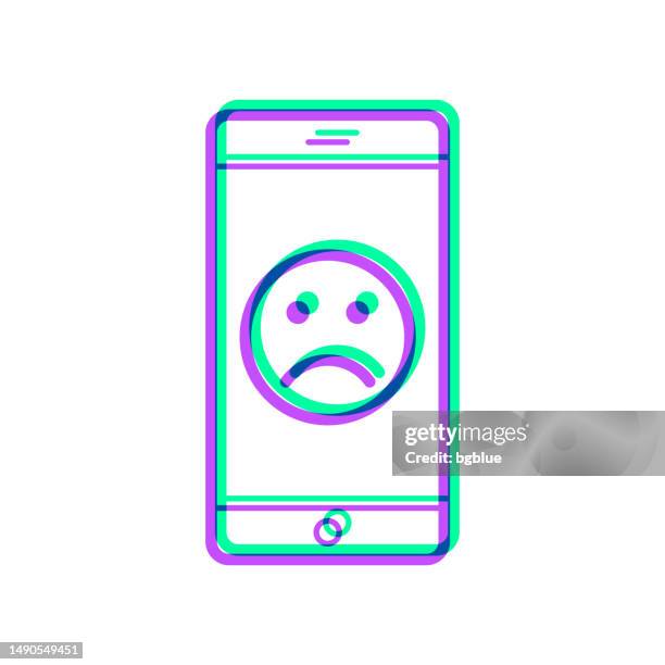 smartphone with sad emoji. icon with two color overlay on white background - smiling faces collage stock illustrations