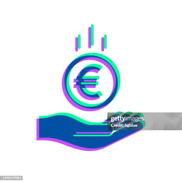 bildbanksillustrationer, clip art samt tecknat material och ikoner med euro coin falling in hand. icon with two color overlay on white background - eu valuta