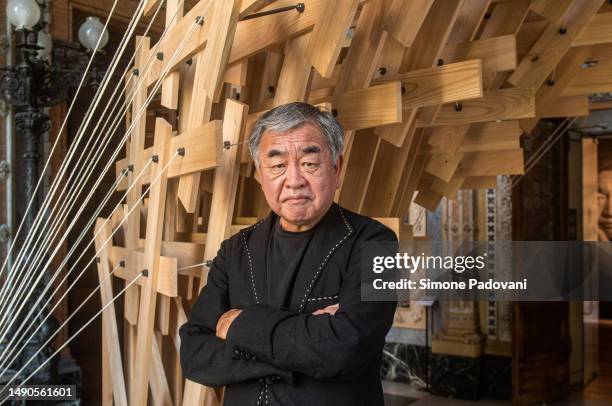 Architect Kengo Kuma attends the opening of the exhibition “Kengo Kuma: Onomatopoeia Architecture” at ACP-Palazzo Franchetti during the 18th...