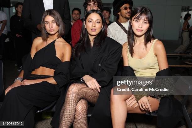 Roberta Pecoraro, Jessica Gomes and Sarah Ellen attend the BEC + BRIDGE show during Afterpay Australian Fashion Week 2023 at the White Bay Cruise...