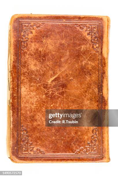 old book cover isolated on white - libro rilegato foto e immagini stock