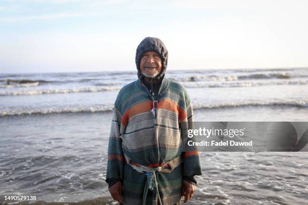 Mahmoud, 70 years old, has been fishing from Port Said Beach for 40 years, the Mediterranean coast on May 14, 2023 in Port Said, Egypt.Dozens of...