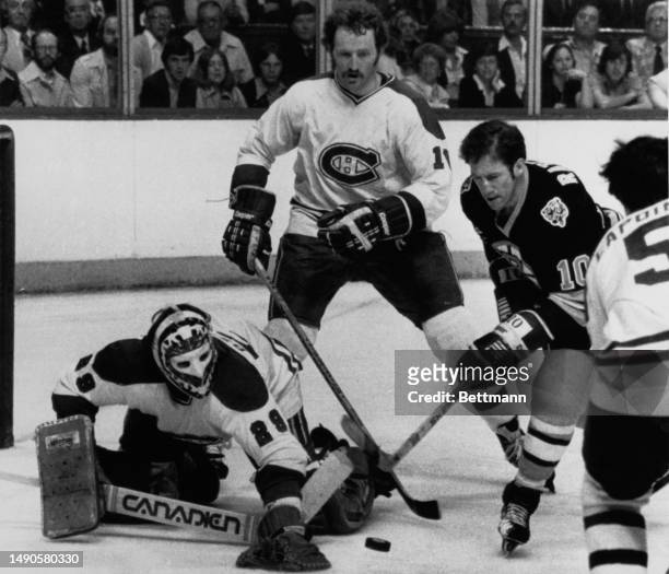 Jean Ratelle of the Boston Bruins in action during a Stanley Cup Final against Montreal Canadiens at the Montreal Forum, Canada, May 23rd 1978. Also...