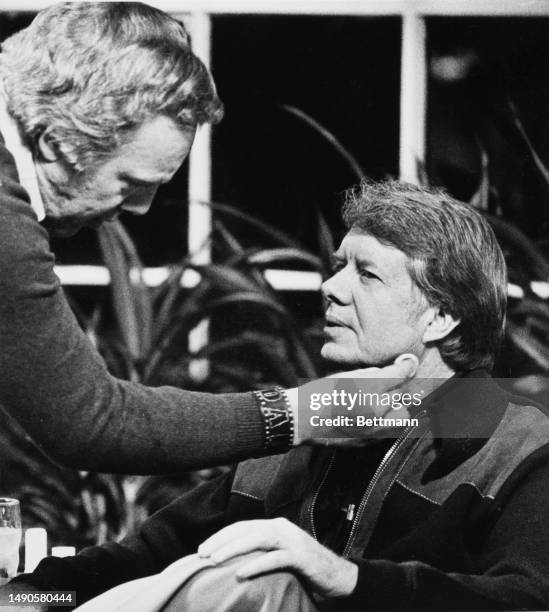 President-elect Jimmy Carter has make-up applied ahead of recording a television interview for ABC's 'Good Morning America' on St Simons Island,...