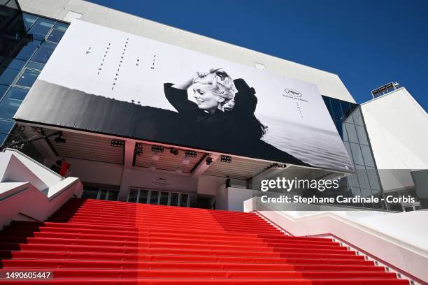 General view of the red carpet at the Palais des festival during the 76th annual Cannes film festival at on May 16, 2023 in Cannes, France.