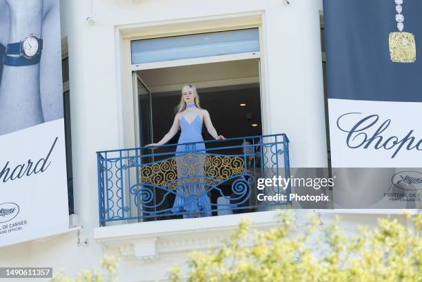 Elle Fanning is seen at Hotel Martinez during the 76th Cannes film festival on May 16, 2023 in Cannes, France.