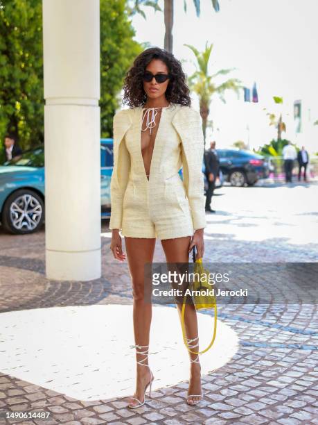 Cindy Bruna is seen at the Martinez Hotel during the 76th Cannes film festival on May 16, 2023 in Cannes, France.