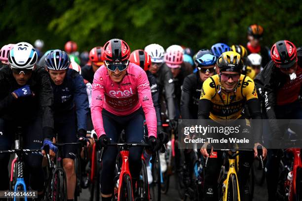 Geraint Thomas of The United Kingdom and Team INEOS Grenadiers - Pink Leader Jersey and Primoz Roglič of Slovenia and Team Jumbo-Visma competes...