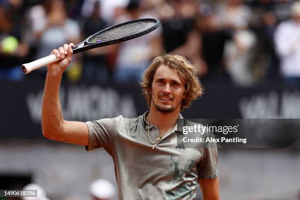 Alexander Zverev of Germany celebrates winning match point against J.J. Wolf of United States after their second round match during day nine of...