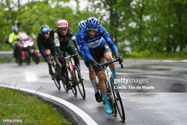 Davide Bais of Italy and Team EOLO-Kometa - Blue Mountain Jersey competes in the breakaway during the 106th Giro d'Italia 2023, Stage 10 a 196km...