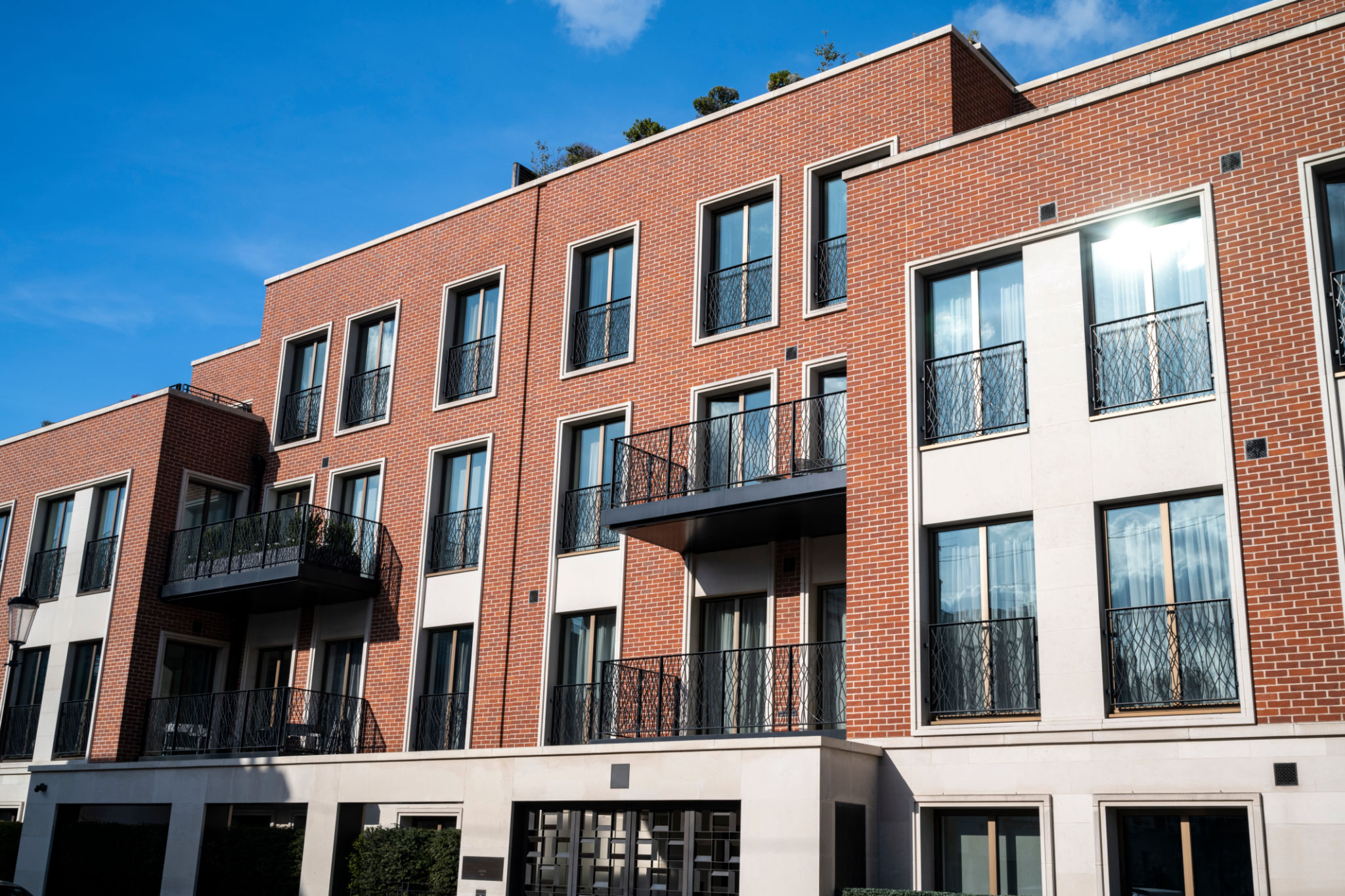 Modern red brick apartment building Modern red brick apartment building