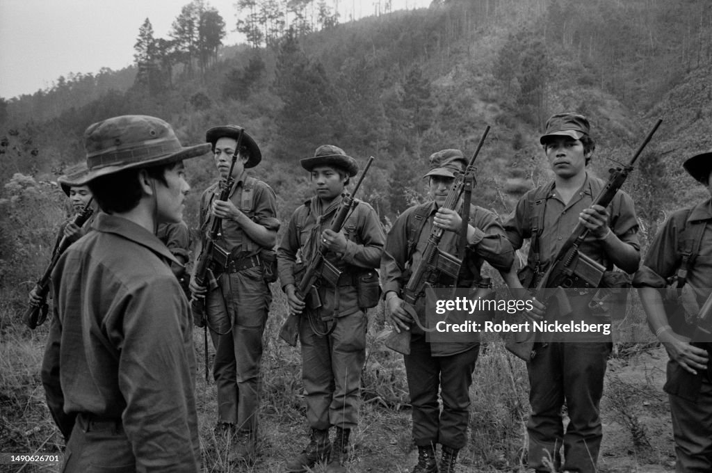 Los Contras View of a line of Contra troops as they stand at attention during an ...