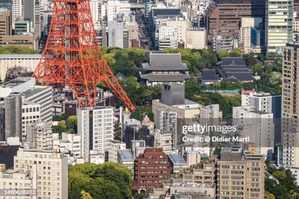 close up view of tokyo tower - roppongi stock pictures, royalty-free photos & images