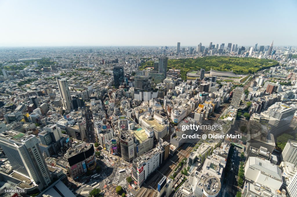 Aerial view of Tokyo with Shibuya and Shinjuku district