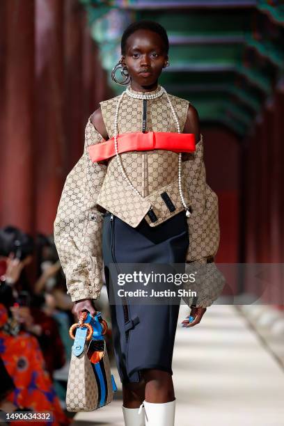 Model walks the runway during the Gucci Seoul Cruise 2024 fashion show at Gyeongbokgung Palace on May 16, 2023 in Seoul, South Korea.