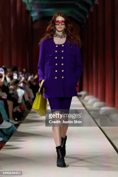 Model walks the runway during the Gucci Seoul Cruise 2024 fashion show at Gyeongbokgung Palace on May 16, 2023 in Seoul, South Korea.