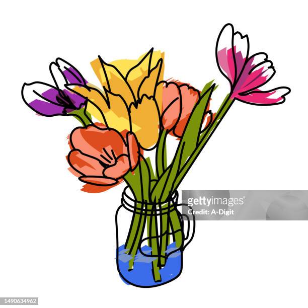 frühling tulpen blumen blumenstrauß brights - blumenstrauss vase stock-grafiken, -clipart, -cartoons und -symbole