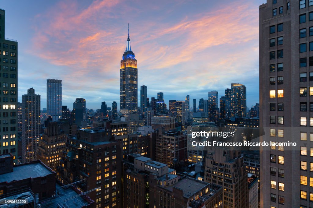 New York City, sunset in Manhattan