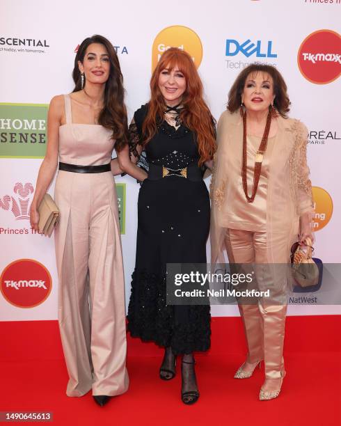 Amal Clooney, Charlotte Tilbury and Baria Alamuddin attend The Prince's Trust and TKMaxx & Homesense Awards 2023 at Theatre Royal Drury Lane on May...