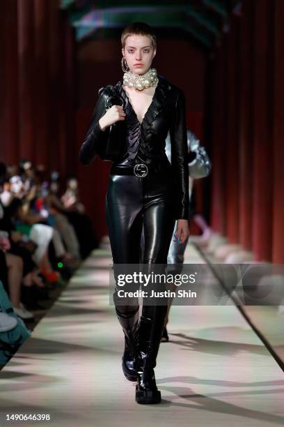 Model walks the runway during the Gucci Seoul Cruise 2024 fashion show at Gyeongbokgung Palace on May 16, 2023 in Seoul, South Korea.