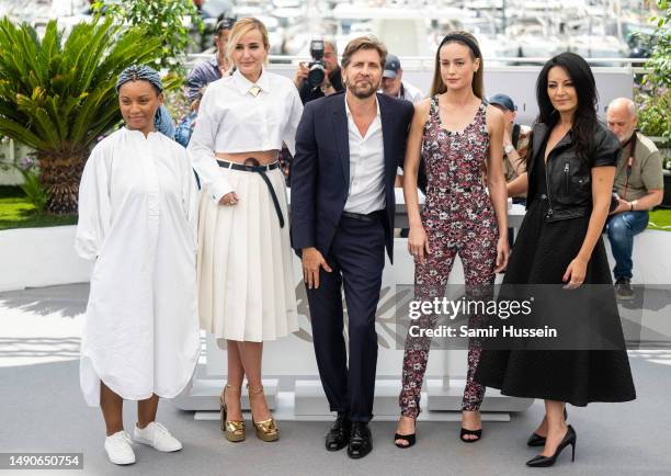 Rungano Nyoni, Julia Ducournau, President of the Jury of the 76th Cannes Film Festival Ruben Ostlund, Brie Larson and Maryam Touzani attend the jury...