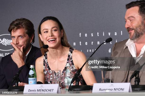 Jury President Ruben Östlund, and jury members Brie Larson and Denis Ménochet attend the jury press conference at the 76th annual Cannes film...