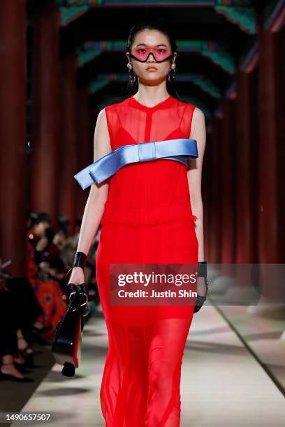 Model walks the runway during the Gucci Seoul Cruise 2024 fashion show at Gyeongbokgung Palace on May 16, 2023 in Seoul, South Korea.