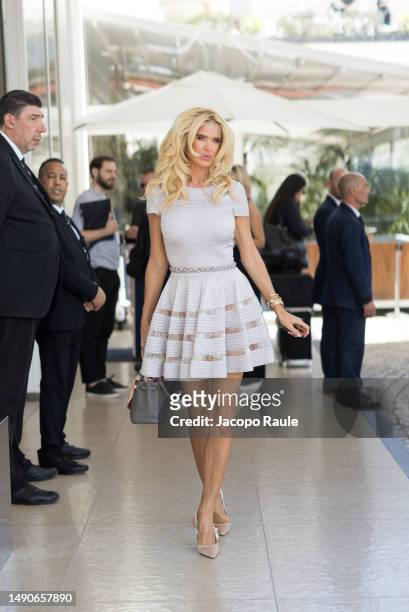 Victoria Silvstedt is seen arriving at Hotel Martinez during the 76th Cannes film festival on May 16, 2023 in Cannes, France.