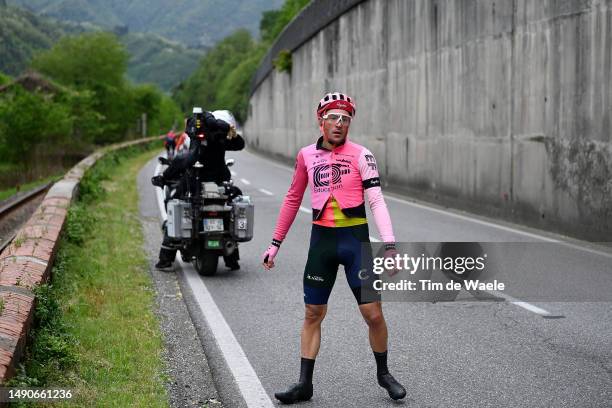 Alberto Bettiol of Italy and Team EF Education-EasyPost after being involved in a crash during the 106th Giro d'Italia 2023, Stage 10 a 196km stage...