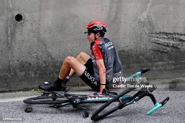 Michel Ries of Luxembourg and Team Arkéa Samsic after being involved in a crash during the 106th Giro d'Italia 2023, Stage 10 a 196km stage from...