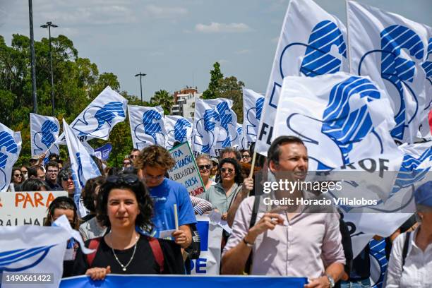 Science workers rally from the University of Lisbon Campus to the Ministry of Science, Technology and Higher Education as part of a national...