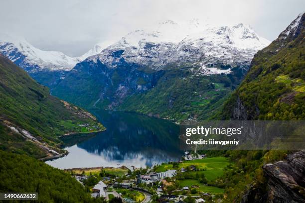 fjords in norway. geiranger fjord. more og romsdal county. scandinavia. mountain landscape - bergen bildbanksfoton och bilder