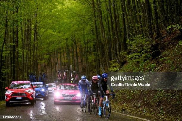 Alessandro De Marchi of Italy and Team Jayco AlUla, Magnus Cort of Denmark and Team EF Education-EasyPost and Derek Gee of Canada and Team Israel -...