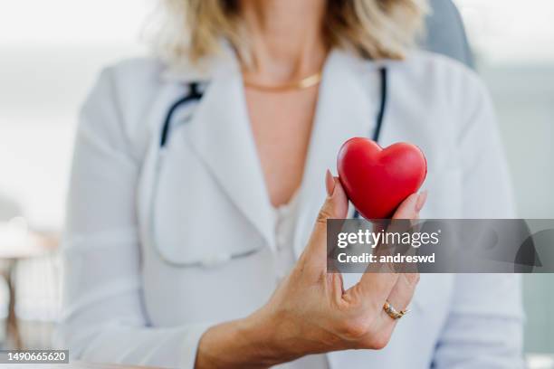 portrait of female doctor holding cardiologist heart - heart health 個照片及圖片檔