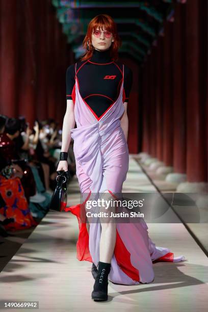 Model walks the runway during the Gucci Seoul Cruise 2024 fashion show at Gyeongbokgung Palace on May 16, 2023 in Seoul, South Korea.