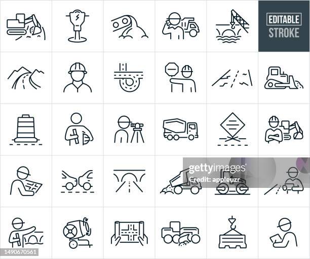 stockillustraties, clipart, cartoons en iconen met road construction thin line icons - editable stroke - asfalt