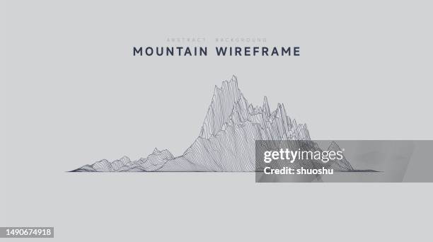 abstract cyber space concept mountain wireframe topography pattern background - wireframe landscape stock illustrations