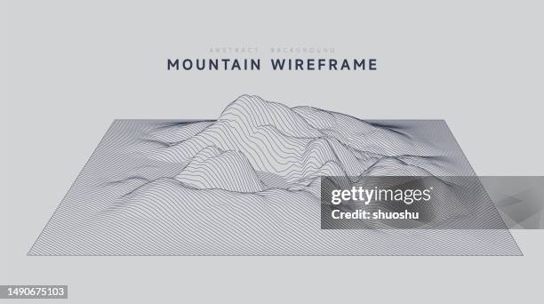 abstract cyber space concept mountain wireframe topography pattern background - wireframe landscape stock illustrations