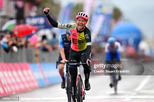 Magnus Cort of Denmark and Team EF Education-EasyPost celebrates at finish line as stage winner during the 106th Giro d'Italia 2023, Stage 10 a 196km...