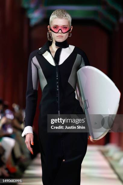 Model walks the runway during the Gucci Seoul Cruise 2024 fashion show at Gyeongbokgung Palace on May 16, 2023 in Seoul, South Korea.