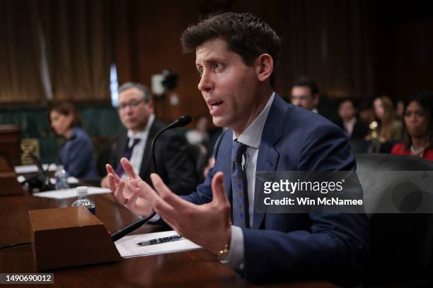 Samuel Altman, CEO of OpenAI, testifies before the Senate Judiciary Subcommittee on Privacy, Technology, and the Law May 16, 2023 in Washington, DC....