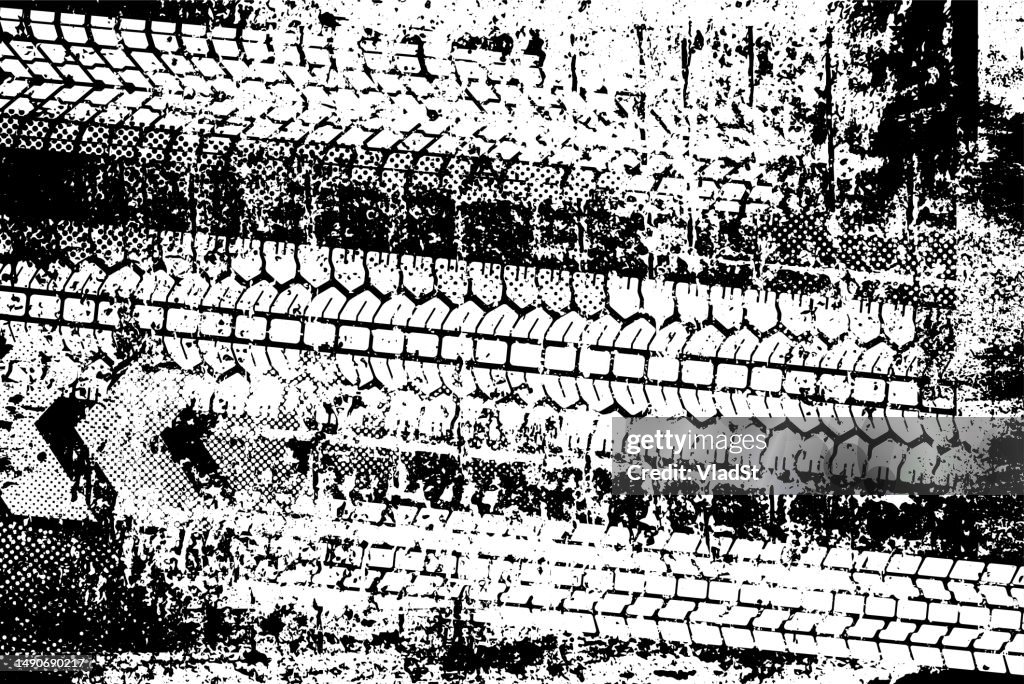 Tire Tread Traces and Marks Car Racing Motor Rally Grunge Abstract Background