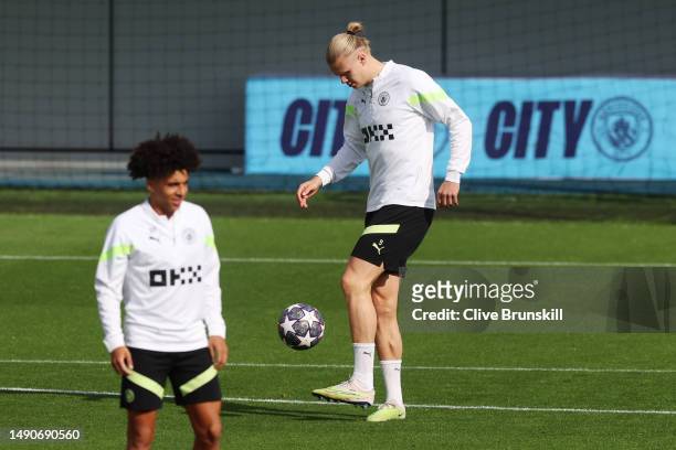 Erling Haaland of Manchester City trains ahead of their UEFA Champions League semi-final second leg match against Real Madrid at Manchester City...
