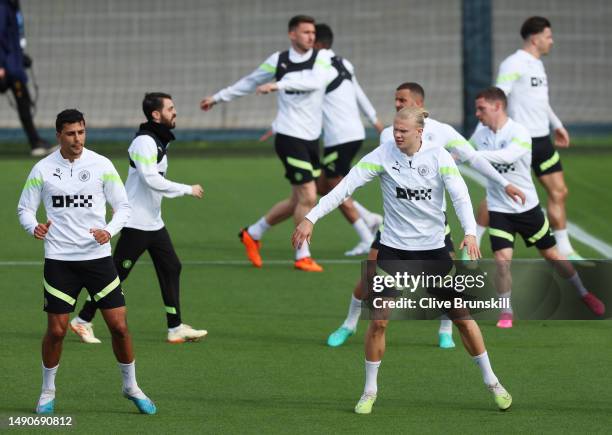 Erling Haaland of Manchester City trains ahead of their UEFA Champions League semi-final second leg match against Real Madrid at Manchester City...