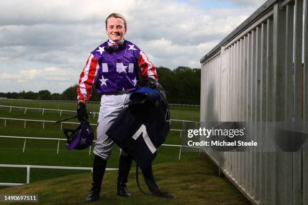 Jockey, Hollie Doyle poses for a portrait following her ride on Won Love at Chepstow Racecourse on May 16, 2023 in Chepstow, Wales.