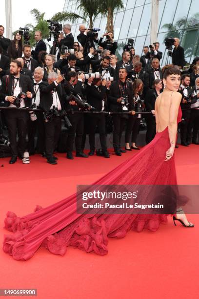 Simona Tabasco attends the "Jeanne du Barry" Screening & opening ceremony red carpet at the 76th annual Cannes film festival at Palais des Festivals...