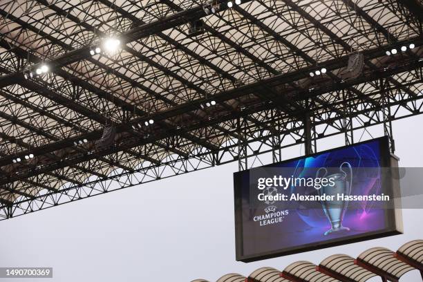 Detailed view of the LED Screen on the inside of the stadium as it displays the UEFA Champions League logo prior to during the UEFA Champions League...