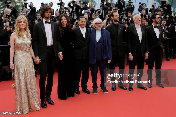 Pauline Pollman, Diego Le Fur, Maïwenn, Johnny Depp, Pierre Richard, Benjamin Lavernhe, Pascal Greggory and Melvil Poupaud attends the "Jeanne du...