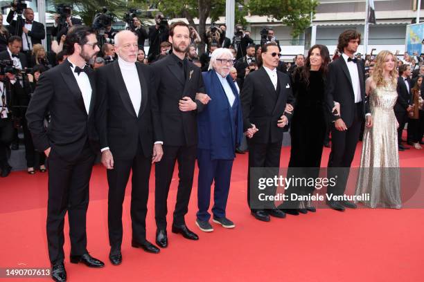 Melvil Poupaud, Pascal Greggory, Benjamin Lavernhe, Pierre Richard, Johnny Depp, Director Maïwenn, Diego Le Fur and Pauline Pollmann attend the...